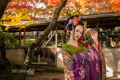 京都 花魁体験 写真 撮影 秋 紅葉