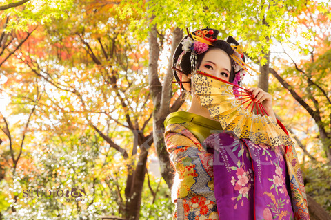 京都 花魁体験 写真 撮影 秋 紅葉