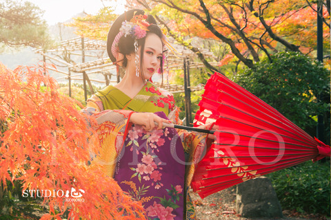 京都 花魁体験 写真 撮影 秋 紅葉