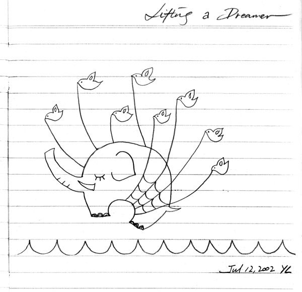 オリジナルのLifting a Dreamerはゾウだった Lifting a Dreamer originally featured an Elephant drawn with pencil!