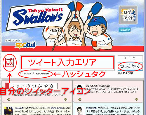 スポツイにログインした状態 spotwiswallows3