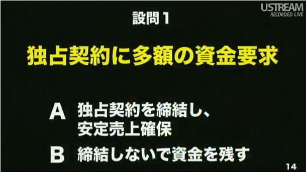 設問1 独占契約に多額の資金要求 第2回ソフトバンクアカデミア公開講義14