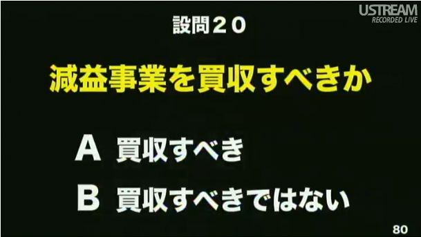 設問20 減益事業を買収すべきか 第2回ソフトバンクアカデミア公開講義85