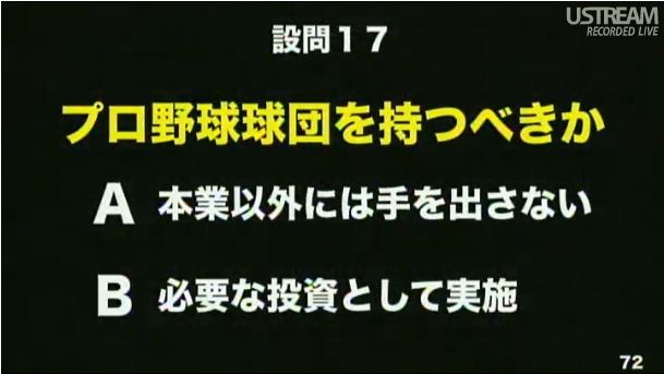 設問17 プロ野球球団を持つべきか 第2回ソフトバンクアカデミア公開講義77