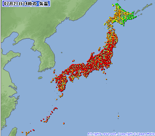日本列島、赤すぎる。