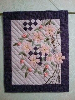 しだれ桜のパッチワークキルト タペストリー しだれ桜 パッチワーク