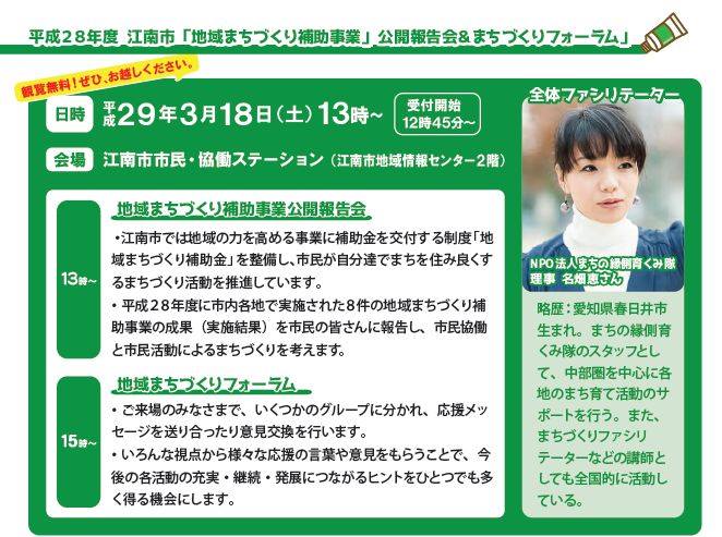 「地域まちづくり補助事業」公開報告会&まちづくりフォーラム