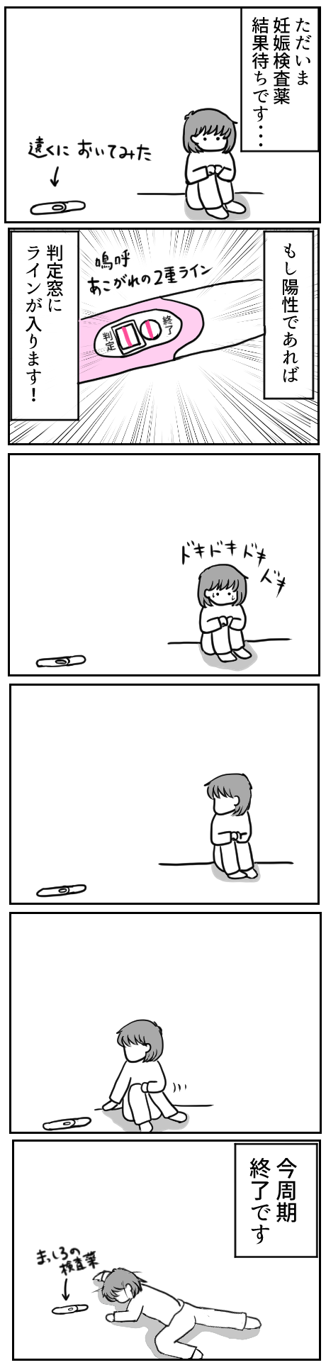 初めての人工授精周期、妊娠検査薬を使いドキドキで結果を待っていました。憧れの陽性ラインが見ることができるのか・・・!でもそこには真っ白の妊娠検査薬があるだけ。あっさりと今周期は終了となりました。