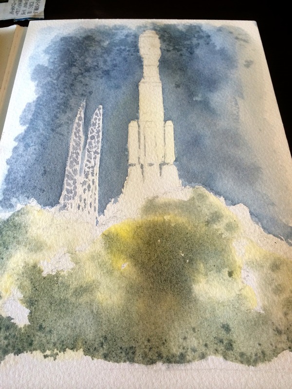 21透明水彩練習「夜宇宙へ」 (6)