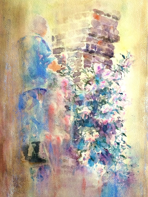透明水彩画「大阪の風景(中之島公園 薔薇園)失敗