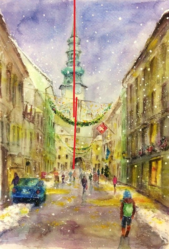 27OYさん透明水彩画「プラチスラバの風景(仮題)」2