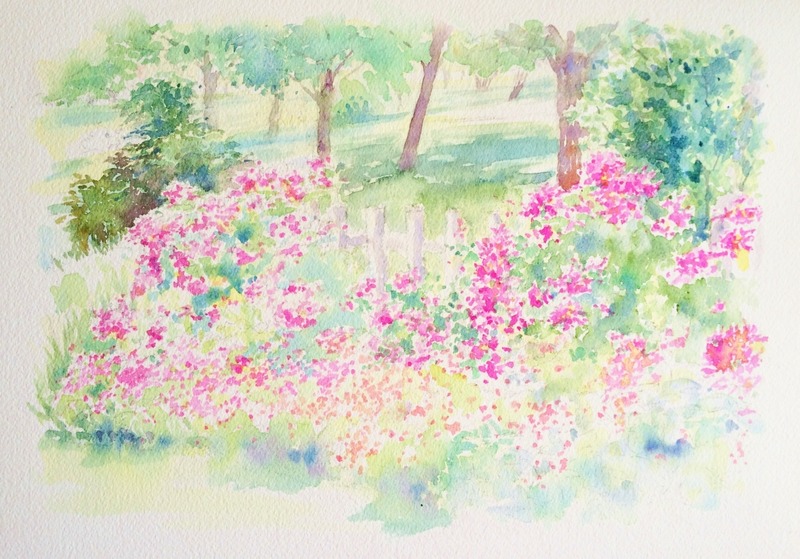 07透明水彩画「淡路島の風景(淡路島公園)」4