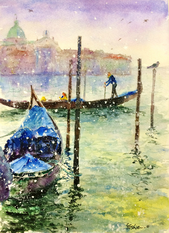 27OYさん透明水彩画「ベニスの風景(仮題)」