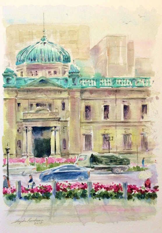 05透明水彩画「大阪の風景(淀屋橋 日銀)」完成