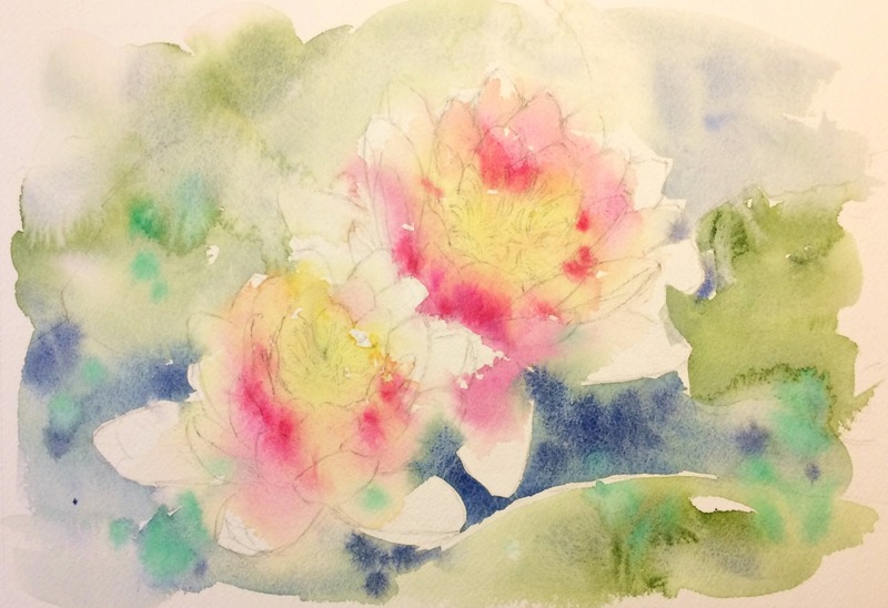 13透明水彩画「大阪の風景(堺市浜寺公園の蓮)」2