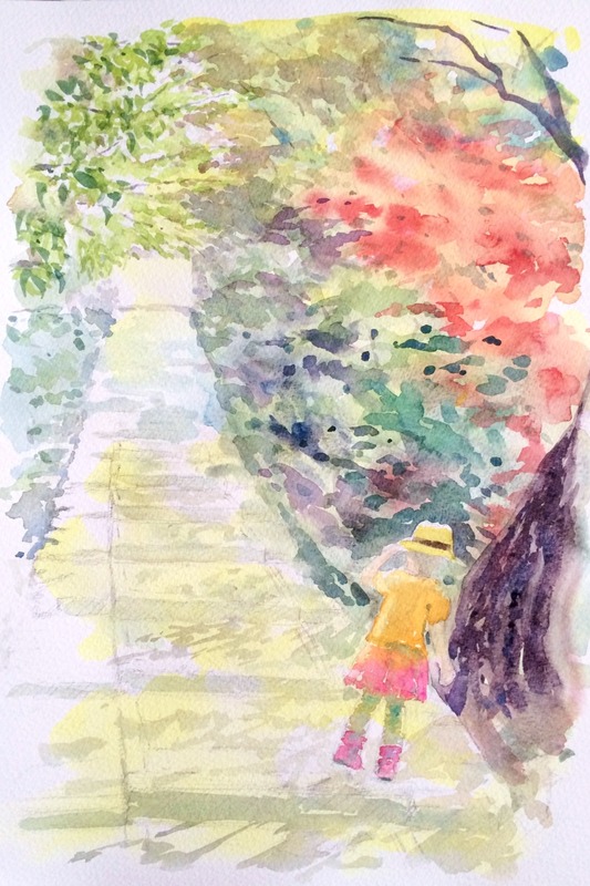 31透明水彩画「京都の風景(台所坂)」途中2