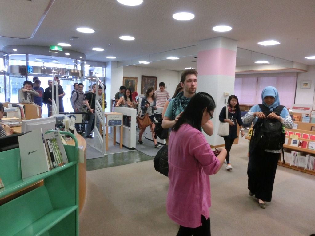 Students entering the library