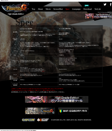 CAPCOM:MHF-G High Grade Edition特設サイト