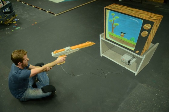チョークで描かれる3Dマリオ3