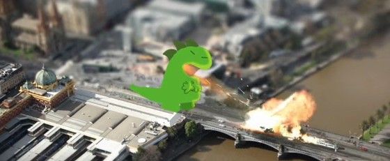 本当の大都市の映像をジオラマ風にして怪獣に襲わせるゲームっぽい