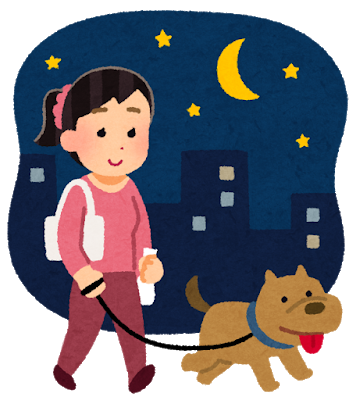 pet_dog_sanpo_yoru_woman