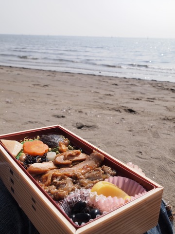 砂浜とお弁当。