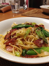 ベーコンと青ねぎのパスタ。