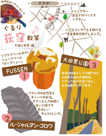 秋の荻窪散策イラストマップ