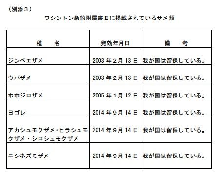 ワシントン条約附属書Ⅱに掲載されているサメ類