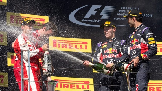 セバスチャン・ベッテル、ダニエル・リチャルド、ダニール・クビアト: 2015年F1ハンガリーGP 表彰台