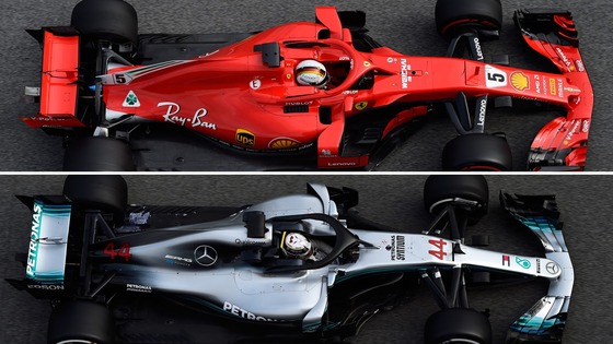 フェラーリSF71HとメルセデスF1 W09のホイールベース比較図