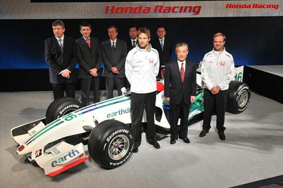 ジェンソン・バトン、福井威夫ホンダ社長、ルーベンス・バリチェロ:ホンダ、2008年モータースポーツ活動概要発表