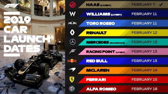 2019年F1マシン全チームの発表日