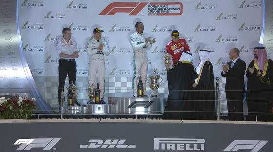 ボタス、ハミルトン、ルクレール:2019年F1バーレーンGP表彰式
