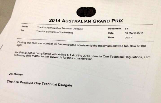 レッドブル、規約違反: FIA公式プレスリリース-2014年F1オーストラリアGP