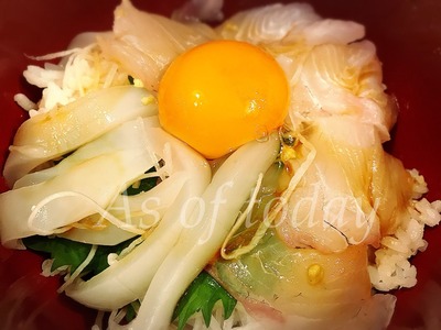 ヒラメとイカの丼