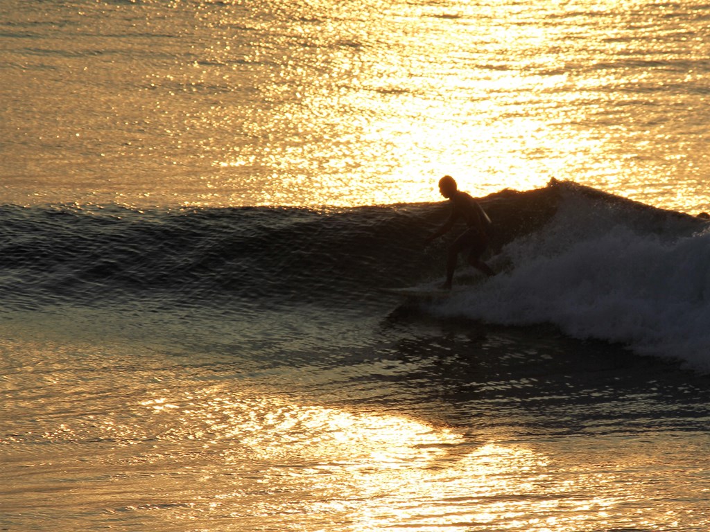 夏の徳島南部を旅する７ 海陽町にて朝日射す海にサーファーがいた のんびりと高知で
