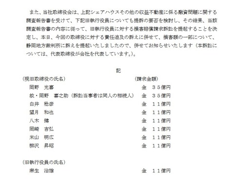 スルガ銀行、旧経営陣8人と麻生治雄さんに147億円賠償請求