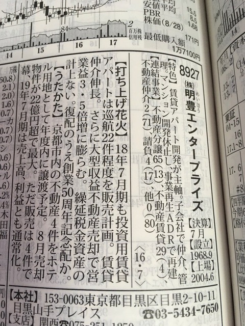 会社四季報に書かれた明豊エンタープライズの適当な予想、知らぬ間に消されたり書き換えたりされて株価乱高下