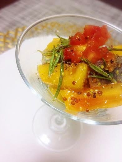 柿と秋刀魚のマスタードマリネ ローズマリー風味 秋 前菜 まつのblog We Like Vegetables