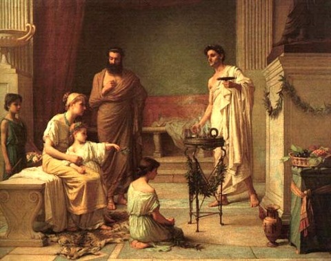 Waterhouse A Sick Child brought  Temple of Aesculapius  1877