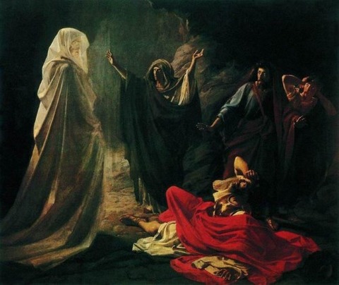 Nikolai Ge, depicting King Saul encountering ghost Samuel 1857