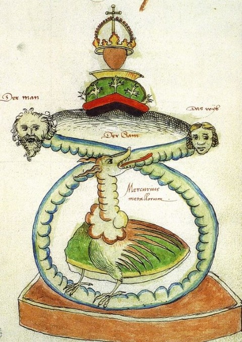 Mercurius as Man Woman Serpent Alchemy 1550