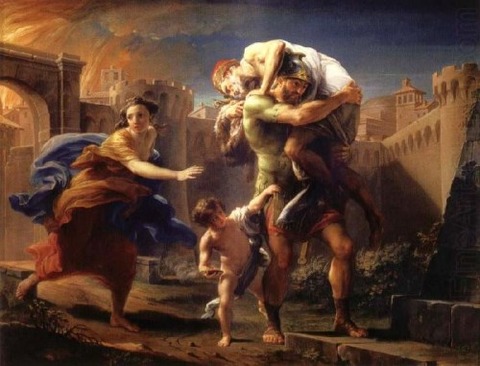 Batoni, Pompeo — Aeneas fleeing from Troy — 1750