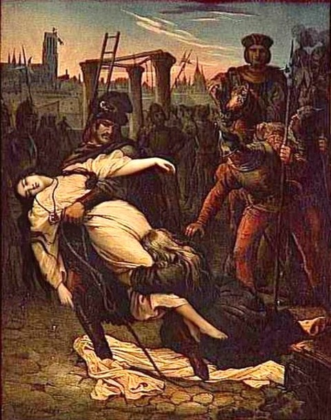 Quasimodo saving Esmeralda. An illustration by Aime de Lemud