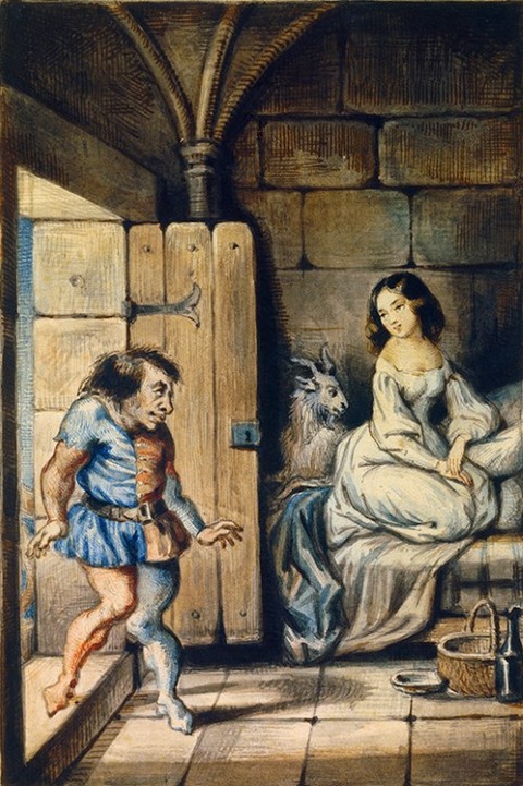 Esmeralda and Quasimodo, Watercolor by Theophile Gautier