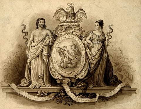 Aesculapius and Hygieia, with Hercules fighting the hydra