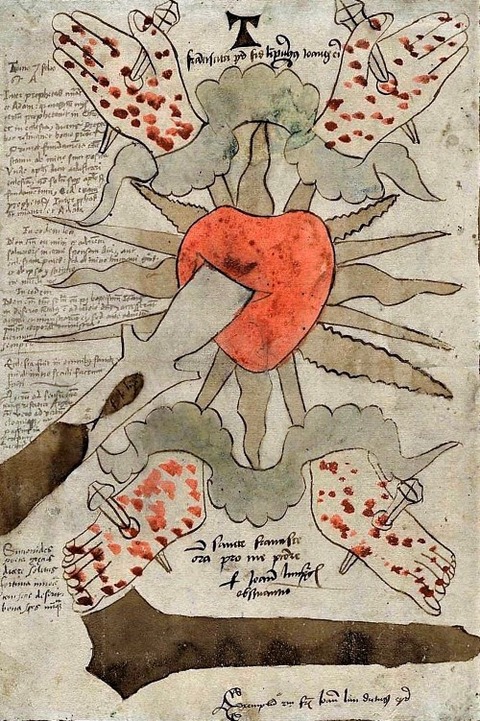 Five Wounds Christ Single Leaf from a Manuscript German, 1469