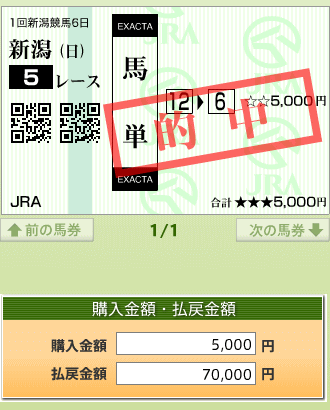 新潟5Rノーザン馬券的中