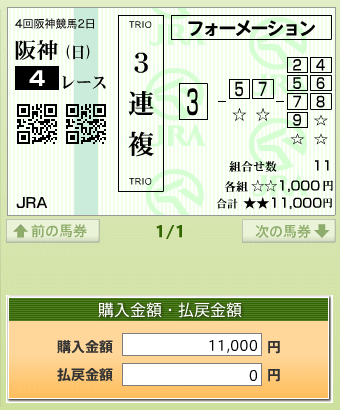阪神4R馬券